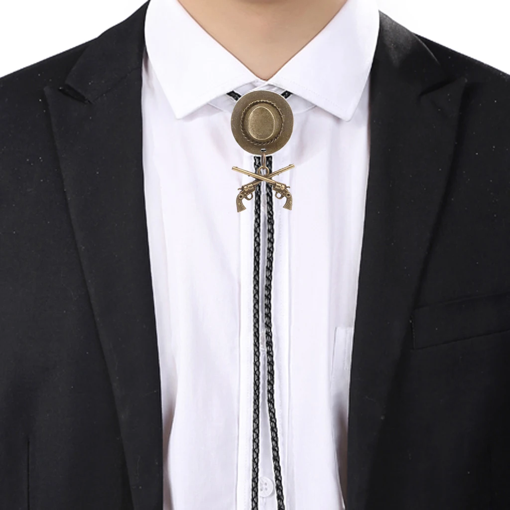Western Cowboy Double Gun Hat Bolo Tie Riding Fashion Accessories Metal Bolo Tie