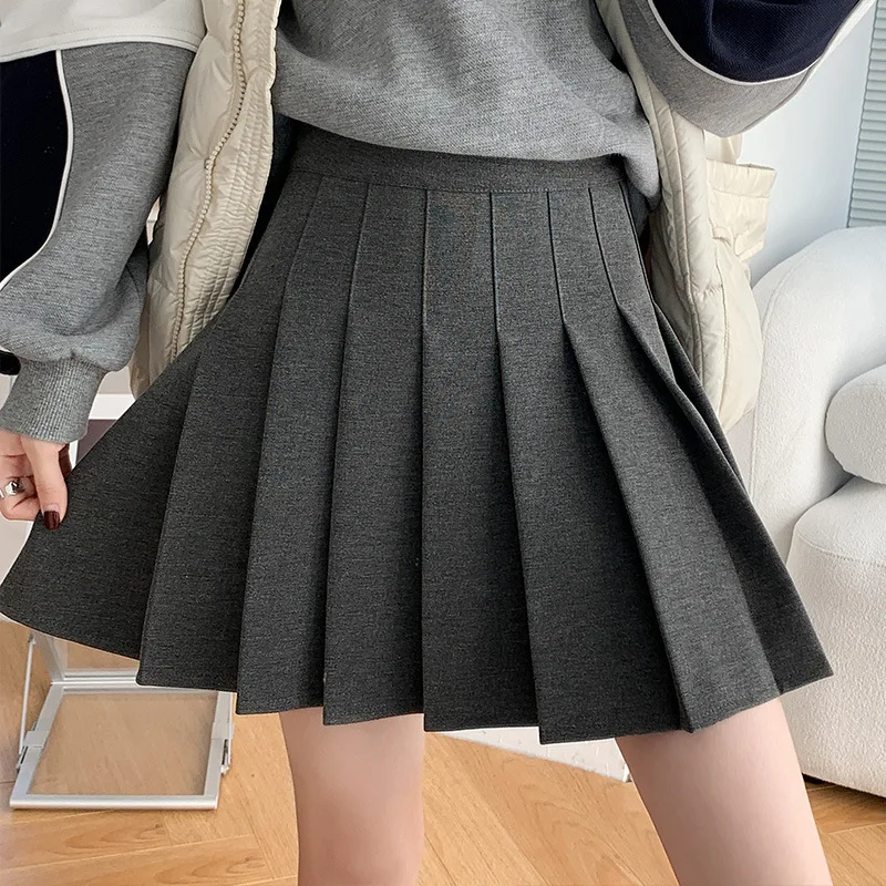 

Autumn Women Mini Skirts Zipper High Waist Solid JK Skirts A-Line Skirts Fashion Casual Sexy Pleated Skirt Femme Gray Streetwear