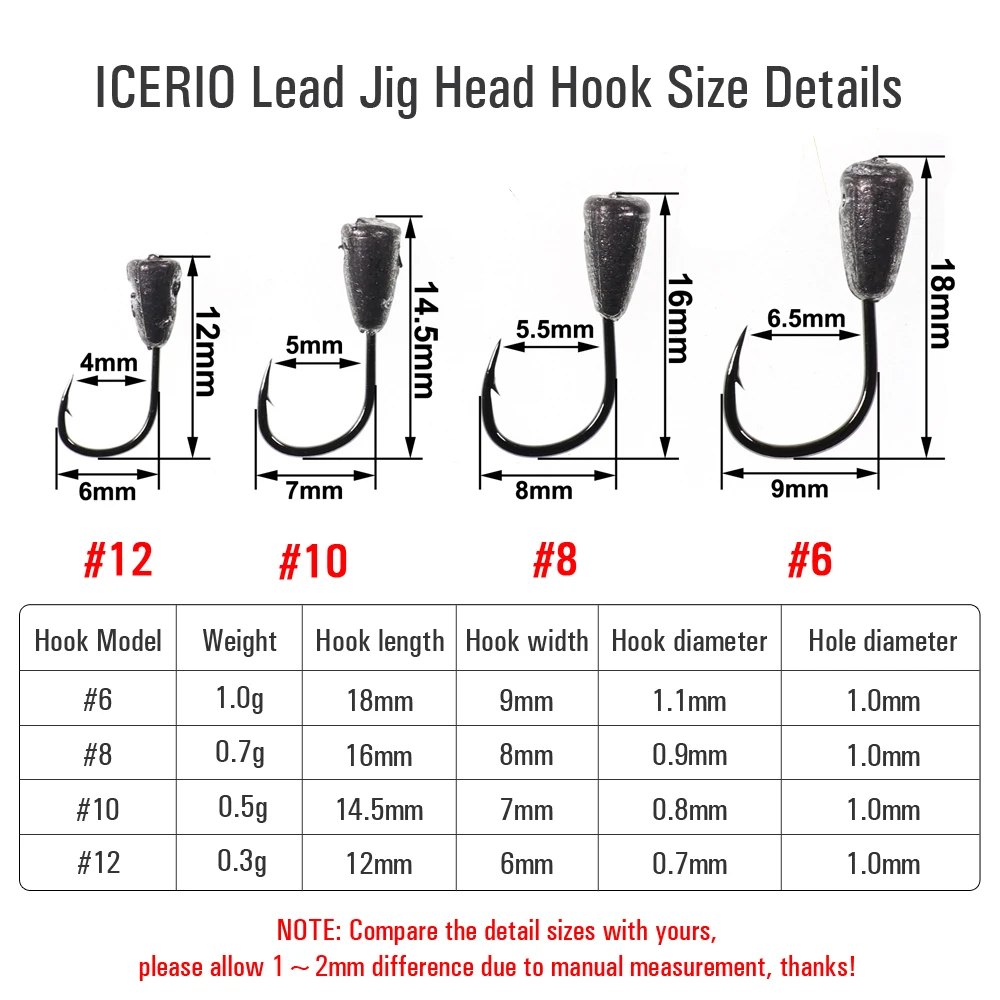 ICERIO 10PCS Winter Ice Fishing Lure Fishhook Lead Jig Head Fishing Hooks Carbon Steel Barbed Hook Soft Worm Lure Carp Hooks