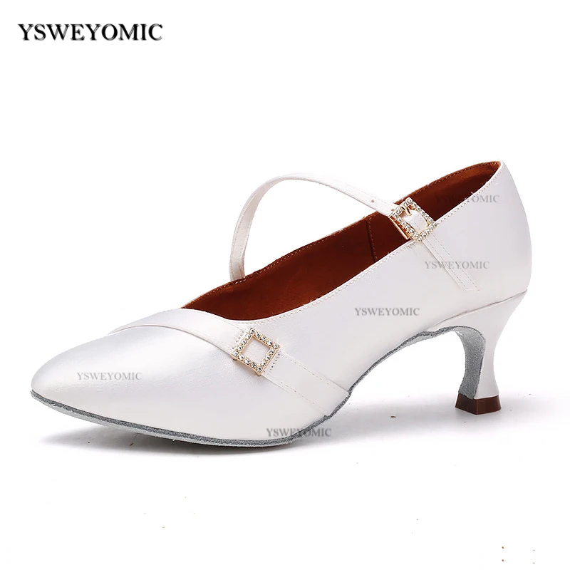 Elegance Style Closed Toe Standard Ballroom Latin Wedding Shoes Meduim Heel 2inch Practise White Ballroom Dance shoes For Women