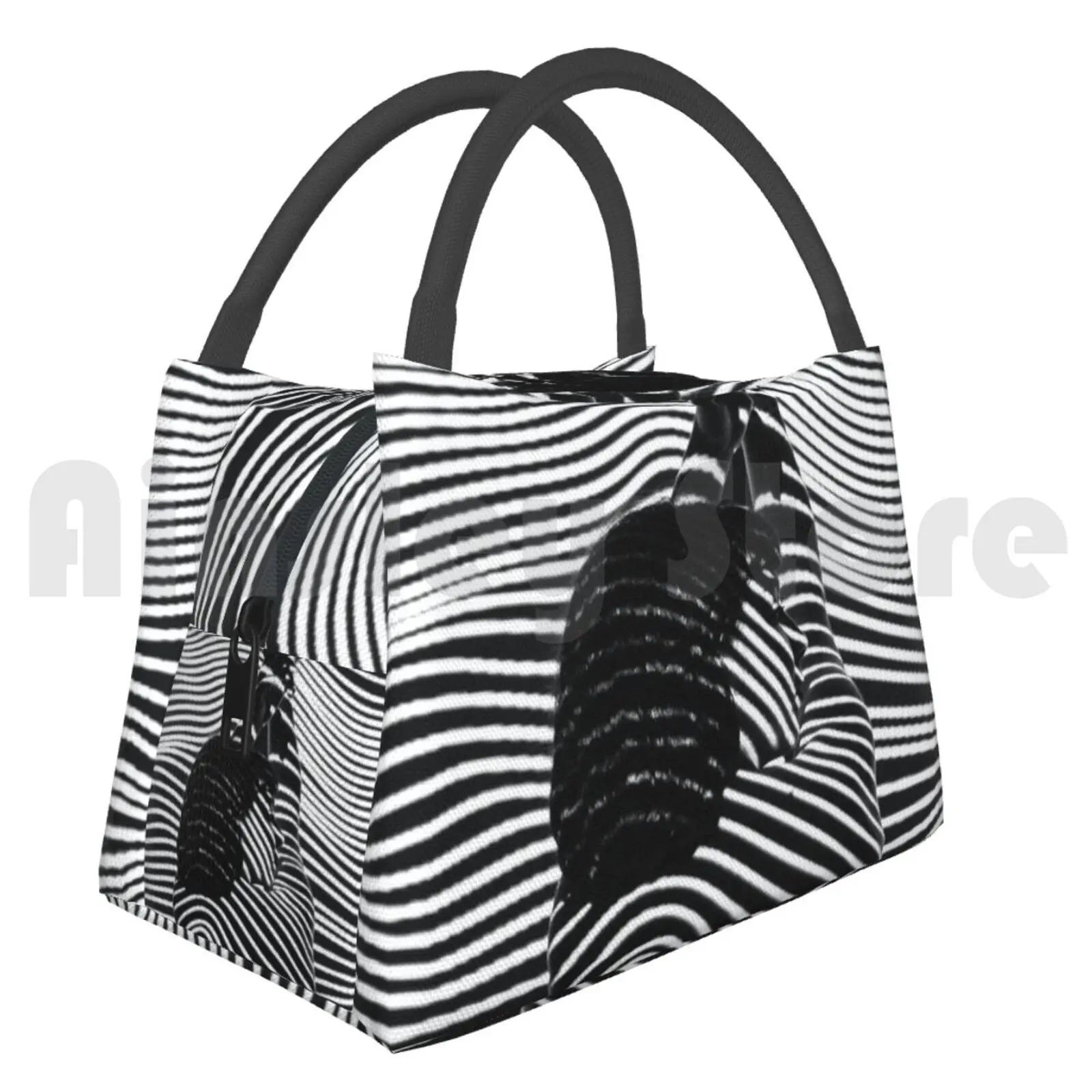 

Portable Insulation Bag Girl With Striped Zebra Black And White Projection Zebra Stripe White Black Projection