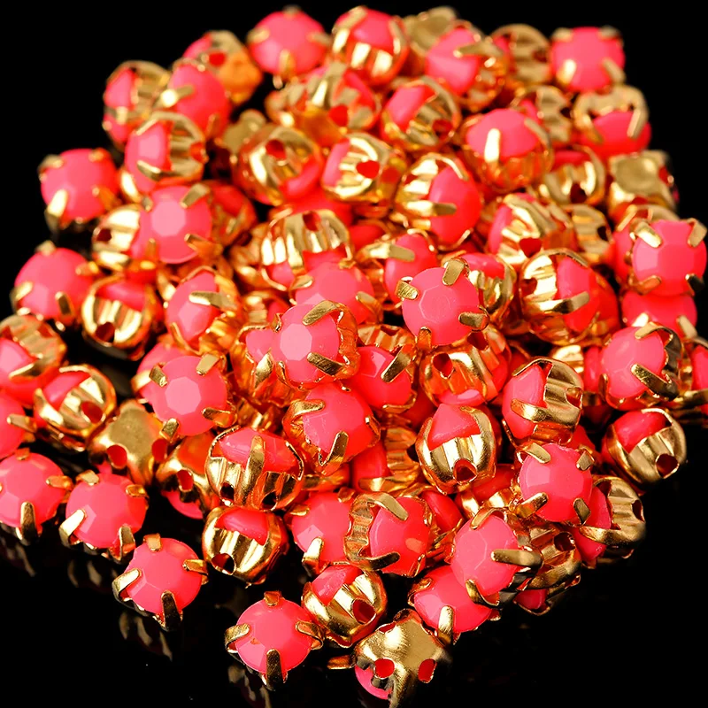 100pcs/Pack 4mm Gold 4 Claw Button Round Shapes Jelly Candy Color Sew On Resin Stones Rhinestones DIY Clothes &Accessories Parts