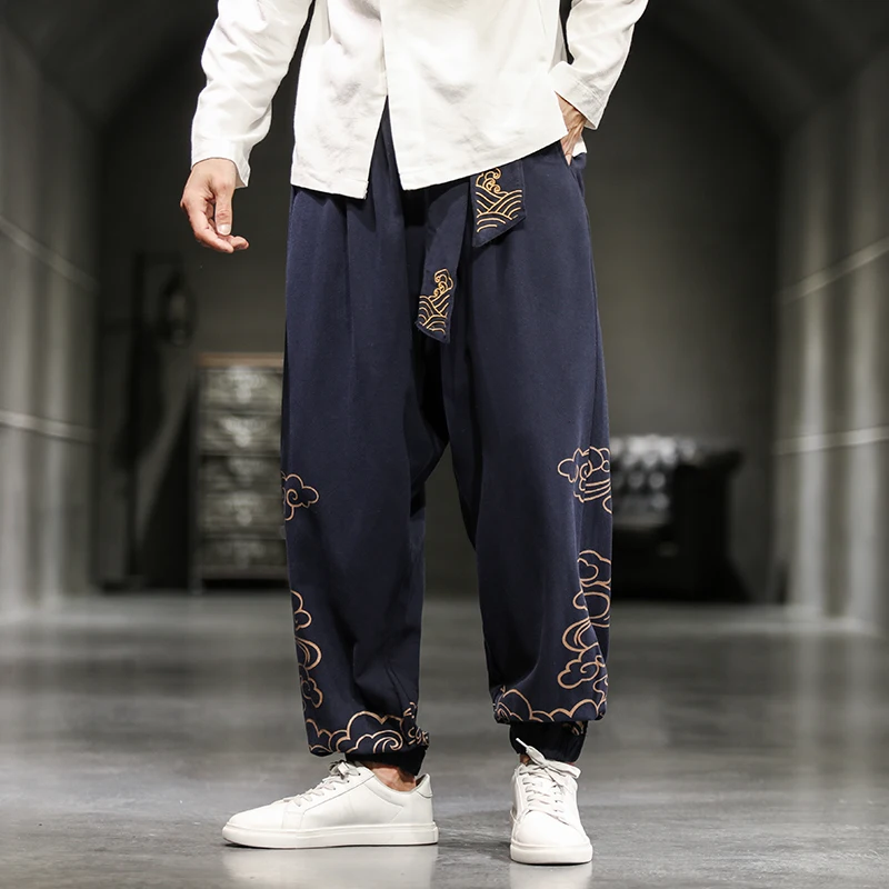 Pantalones con estampado de nubes de estilo chino para hombre, ropa de moda de otoño, pantalones casuales sueltos de talla grande