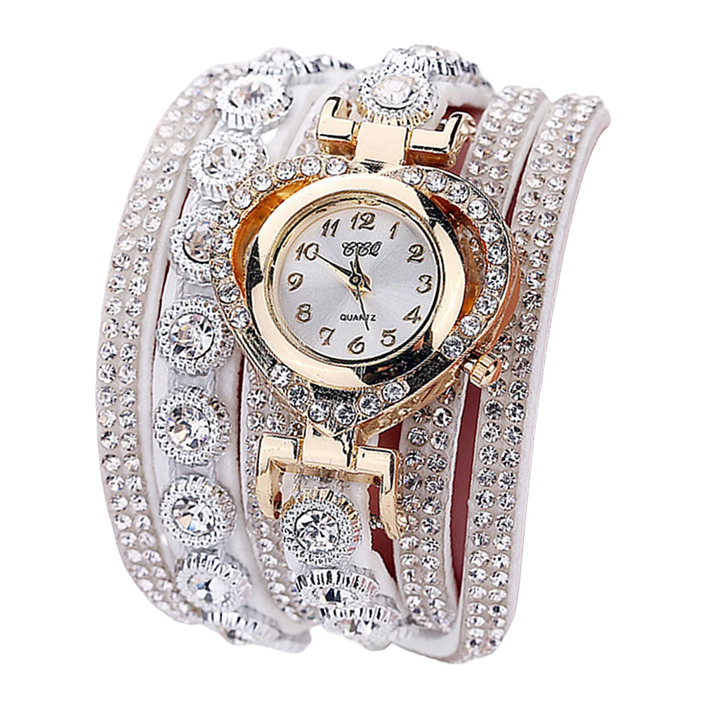 Relógio feminino luxuoso com pulseira em strass, relógio analógico multicamadas
