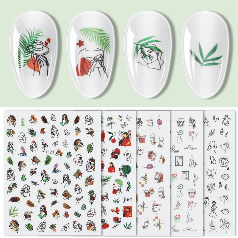 Drop Ship New Nail Sticker Geometric Abstract Line Nails Inspired Decals Art 3D Adhesive Sliders Manicure Accessory