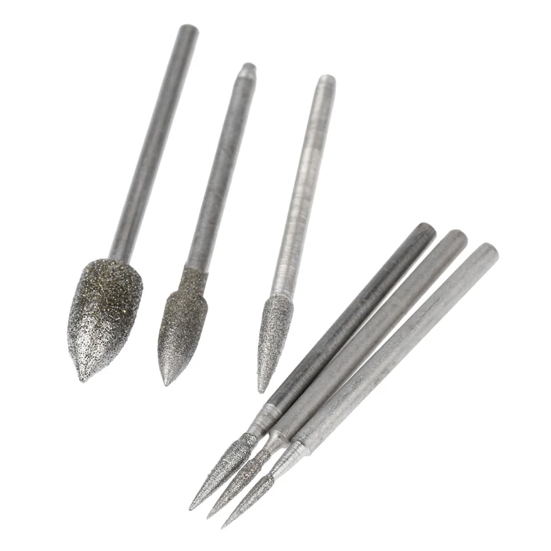 6x Conical Grinding Head 1.65-1.96'' Diamond Grinding Needle Bits Shank Needle Metal Stone Engraving Points Tool