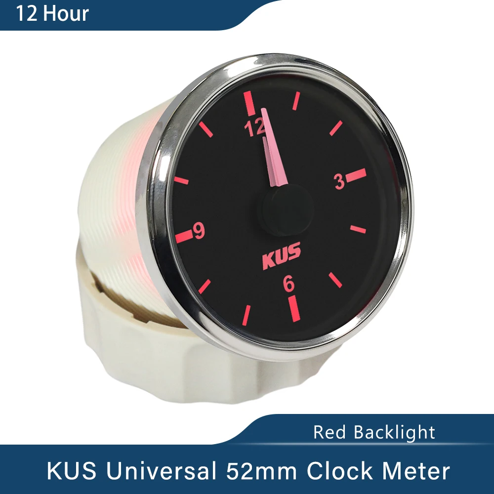 KUS Guaranteed Clock Meter Gauge 12-hour Format With Red Backlight 52mm(2