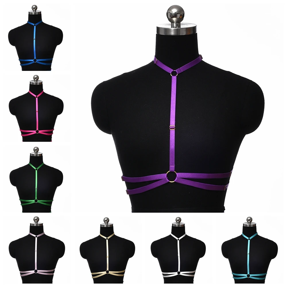 Punk Multicolor Body Cage Crop Top Bra Goth Sexy Lingerie Adjustable Bondage Body Harness Women Rave Wear Harness Belt