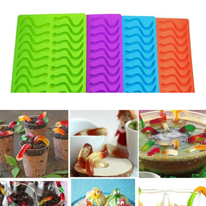 Hard Candy Molds Gummy Mould 1PCS Chocolate Mold Cake Decorating Tools Snakes Worms Shaped Baking Accessories Kitchen Gadgets