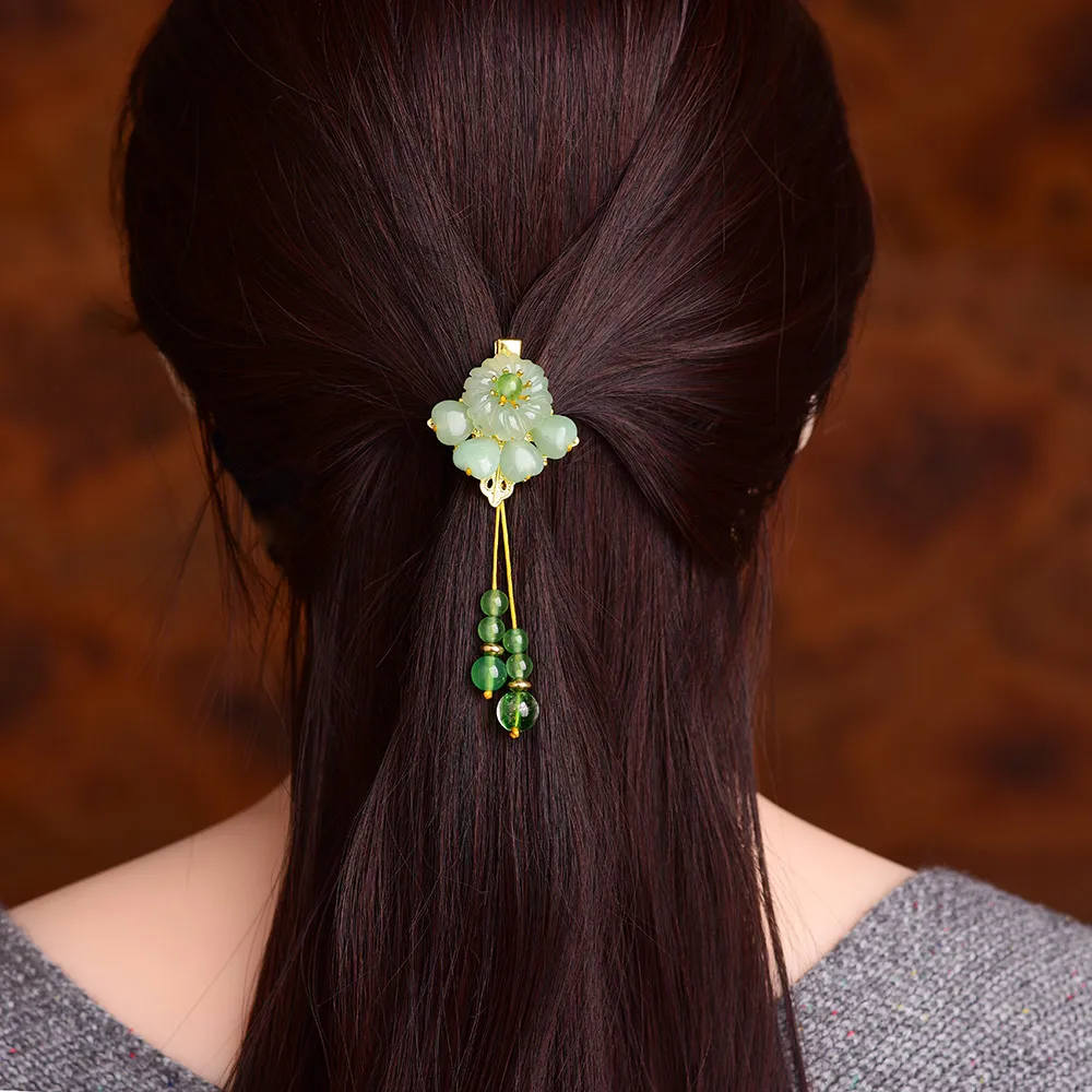 

Natural Aventurine Ethnic Hairpin Barrettes Tassel Fashion Hair Accessories Women Hair Clip Gold Head Jewelry Ornaments