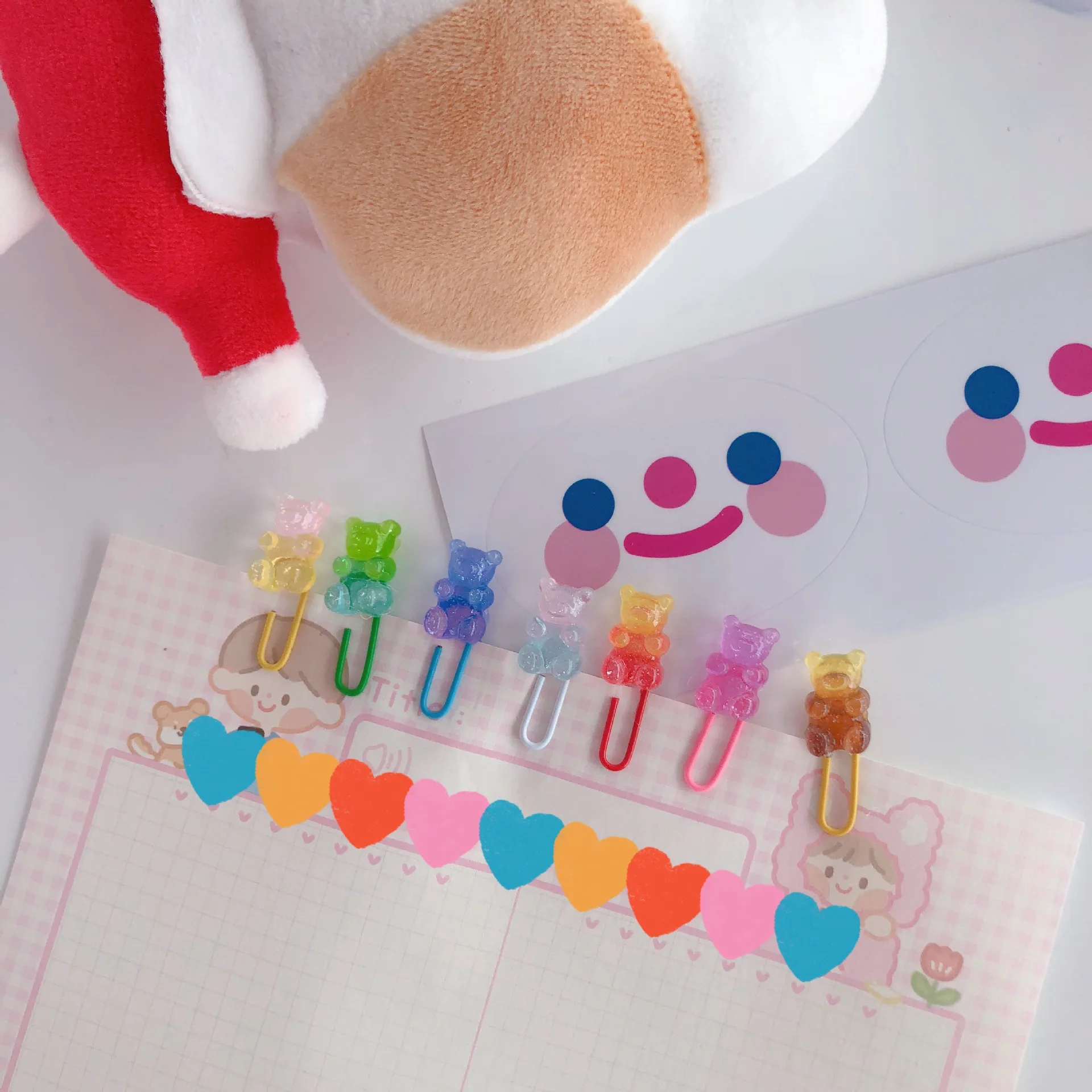 Korean Ins Cartoon Cute Gradients Gummy Bear Paper Clips Notebook Accessories Kawaii Bookmark Shool Stationery Binder Paperclip