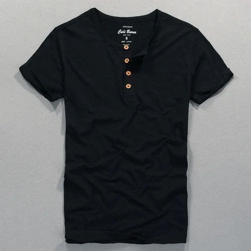 Imagen 2 del producto Camiseta de algodón de bambú para hombre, camiseta de manga corta con cuello de botón, Tops finos informales, camisetas cómodas, moda de verano