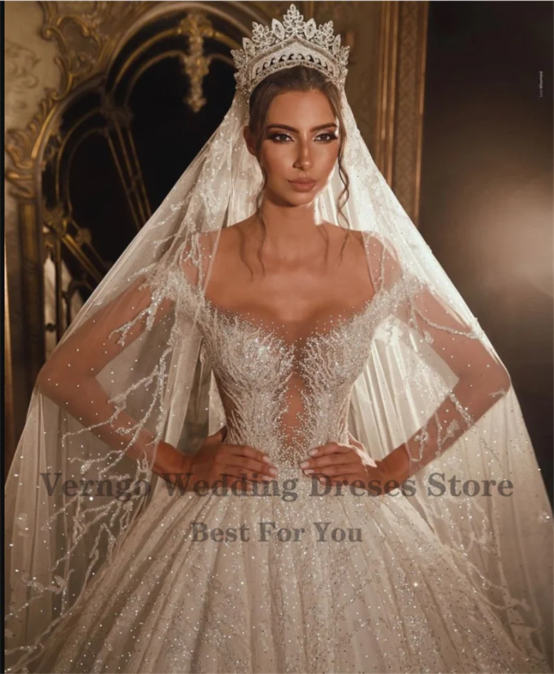 Verngo abito da sposa di lusso Dubai con spalle scoperte 2021 abito da sposa abito da sposa in pizzo lucido lungo treno cattedrale abiti da sposa reali