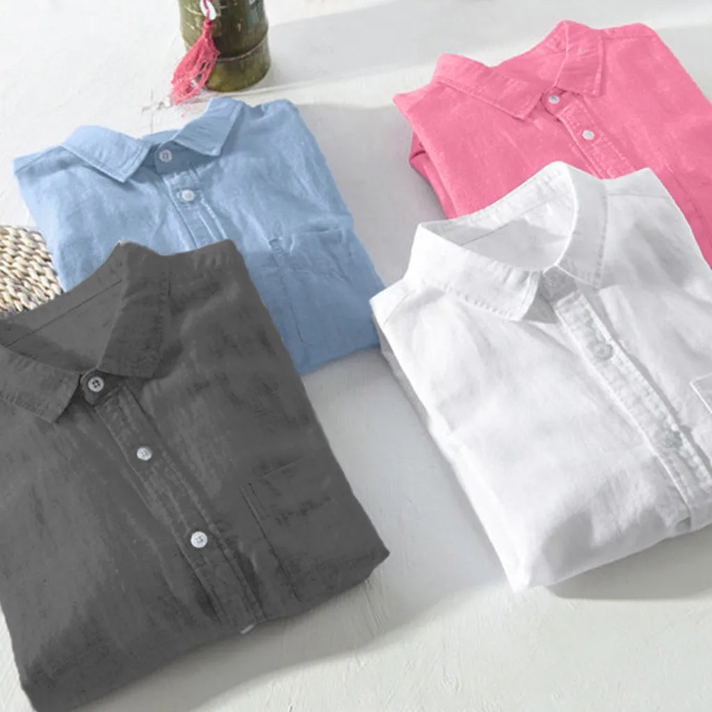 Camisa Masculina Áo Sơ Mi Linen Nam Baggy Chắc Chắn Vải Lanh Cotton Tay Dài Nút Xuống Quá Khổ Áo Sơ Mi Mùa Thu Dạo Phố Áo Sơ Mi Nam