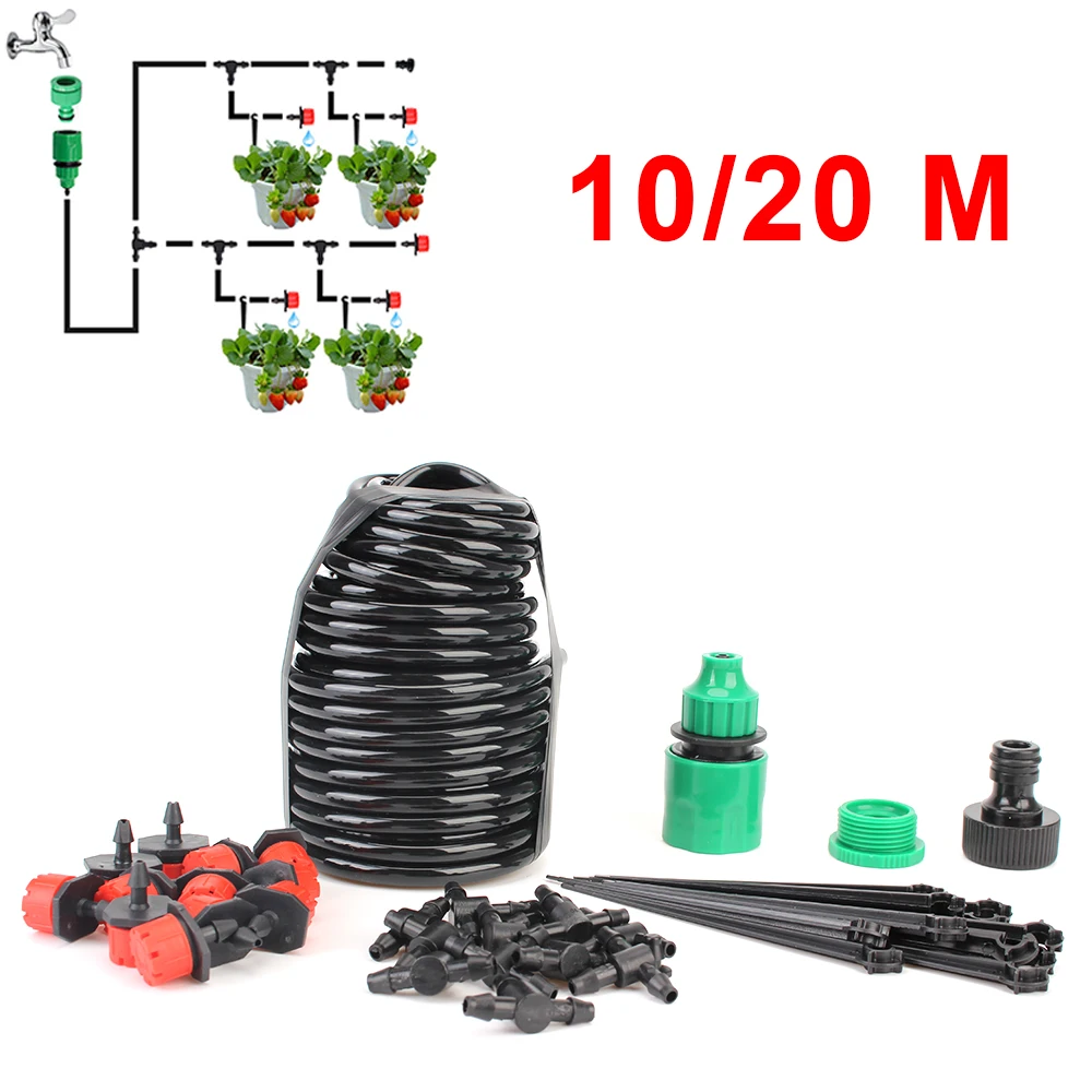 

Garden Hose Micro Drip Irrigation System with Adjustable Drippers Automatic Watering Portable Misting Watering Kits 10M-20M DIY