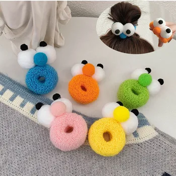 Moda komik büyük gözler saç halat scrunchie yeni sevimli kadın kız şeker renk yüksek streç saç halkası şapkalar aksesuarları