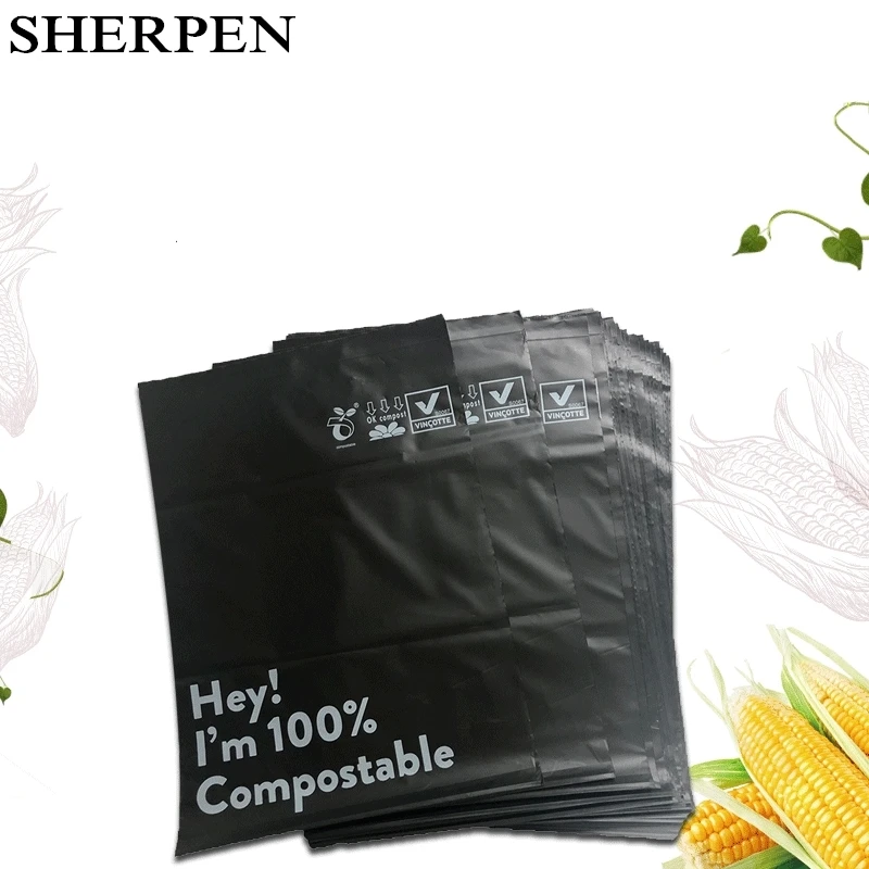 Sherpen 50 pçs/lote biodegradável compostable saco organizador eco courier sacos de correio poli mailers selo saco de entrega envelope