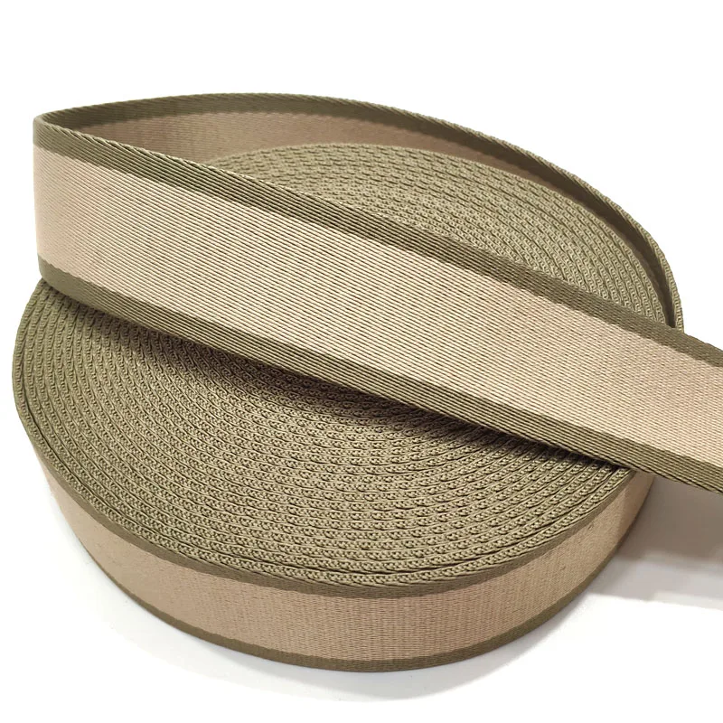 

High Quality 38mm 1.5 Inch Twill Polyester Webbing Strap For Bag Liman Factory Hot Sale Green/Beige