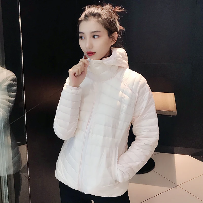 Chaqueta de doble cara para mujer, abrigo ultraligero de plumón de pato blanco 90%, con capucha, rompevientos, Reversible, ligero y cálido