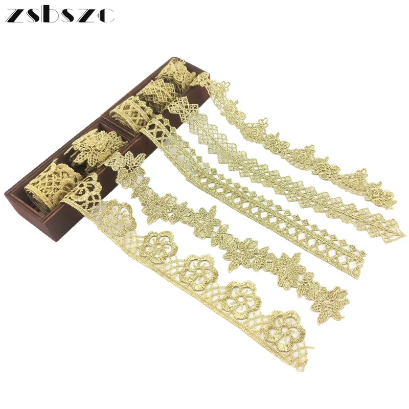 3CM Width 10Yards New Design Gold Lace  Ribbon Flower Embroidery Lace Fabric For Garment Sewing Accessories Applique Crafts