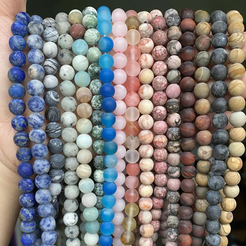 Natural Matte Jaspers Frosted Amazonite Agates Jades Quartz Turquoises Stone Round Spacer Bead For Jewelry Making Bracelet