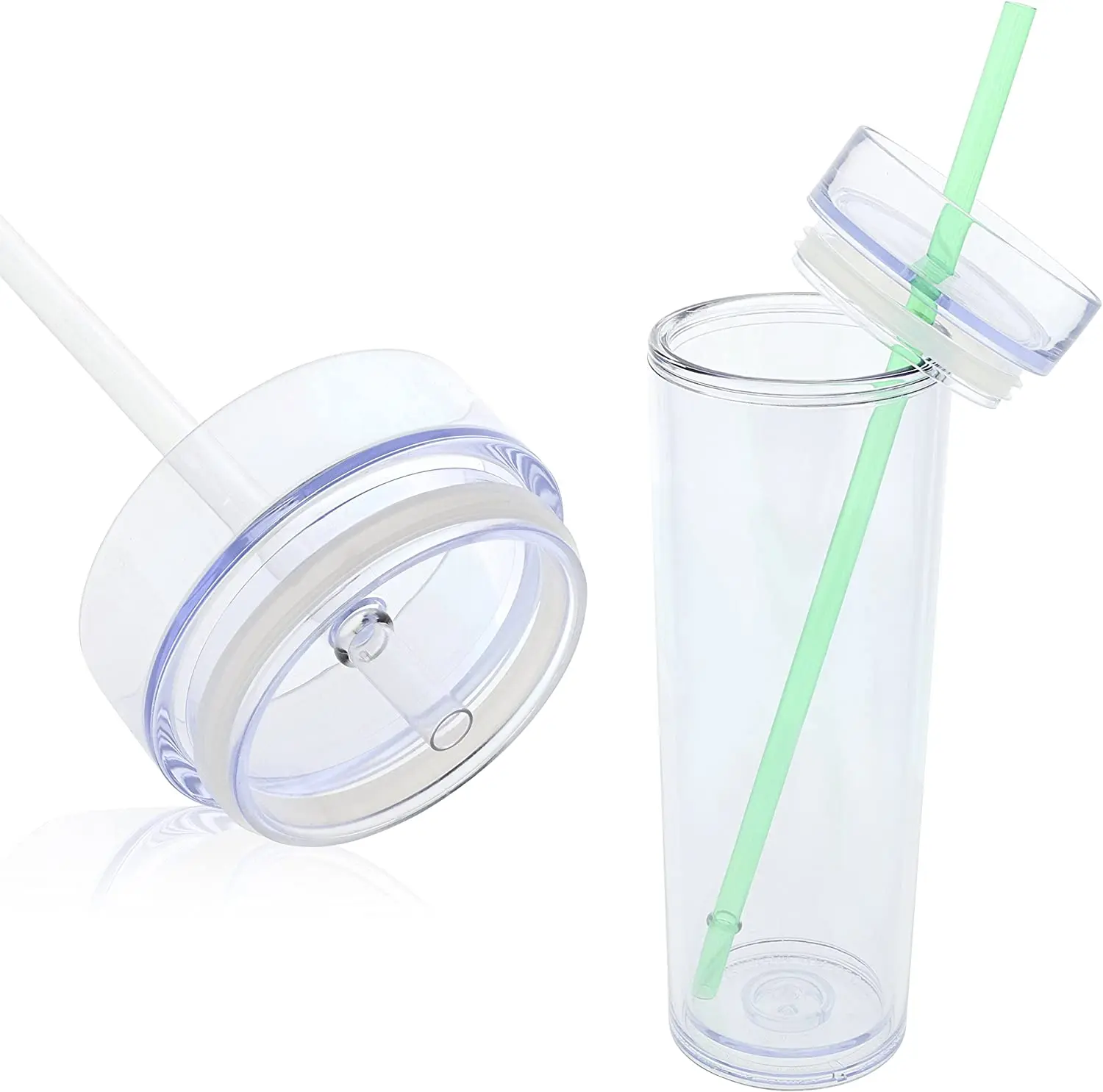 4Pack Skinny Acrylic Tumblers With Lid And Straw, 16oz Double Wall Clear Plastic Tumblers ,Clear Reusable Acrylic Cup With Straw