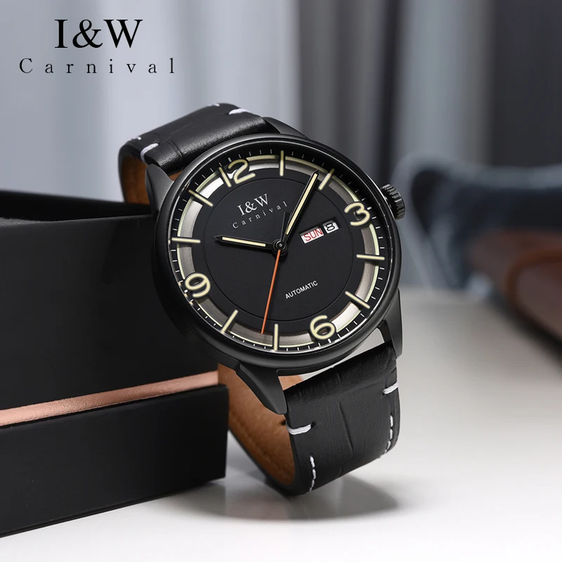 Carnival Brand IW Series Luxury MIYOTA Movement Mechanical Watch for Men Leather Strap Waterproof Sapphire Automatic Watches Men