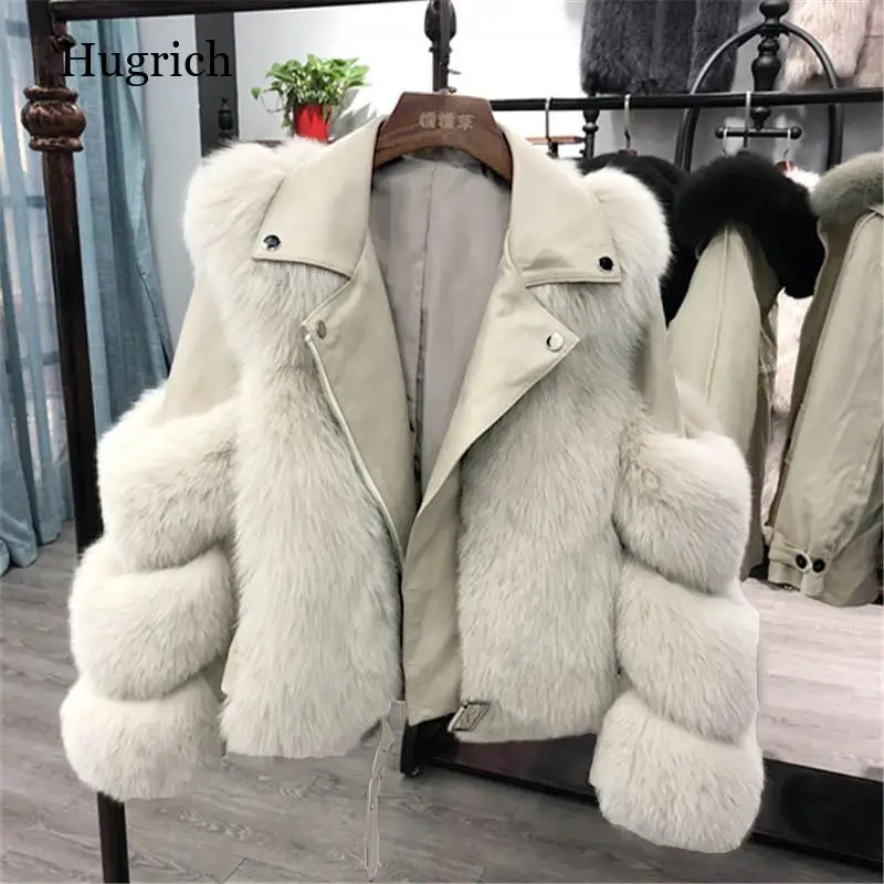 Women\'s Jacket 2021 Winter Fashion Fox Artificial Fur Coats Leather Female Jacket Wholeskin Female Parkas