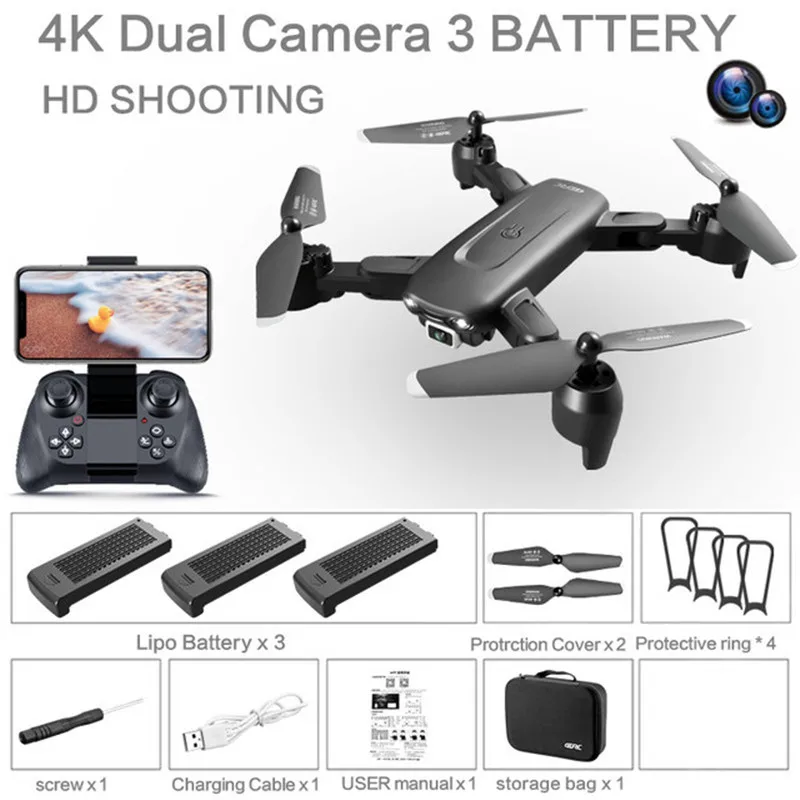 Profesional 4K มุมกว้างกล้อง RC Quadcopter 4K HD กล้องคู่ WiFi Fpv แบบพกพา Drone ของเล่นเด็กเด็กผู้ใหญ่ของขวัญ