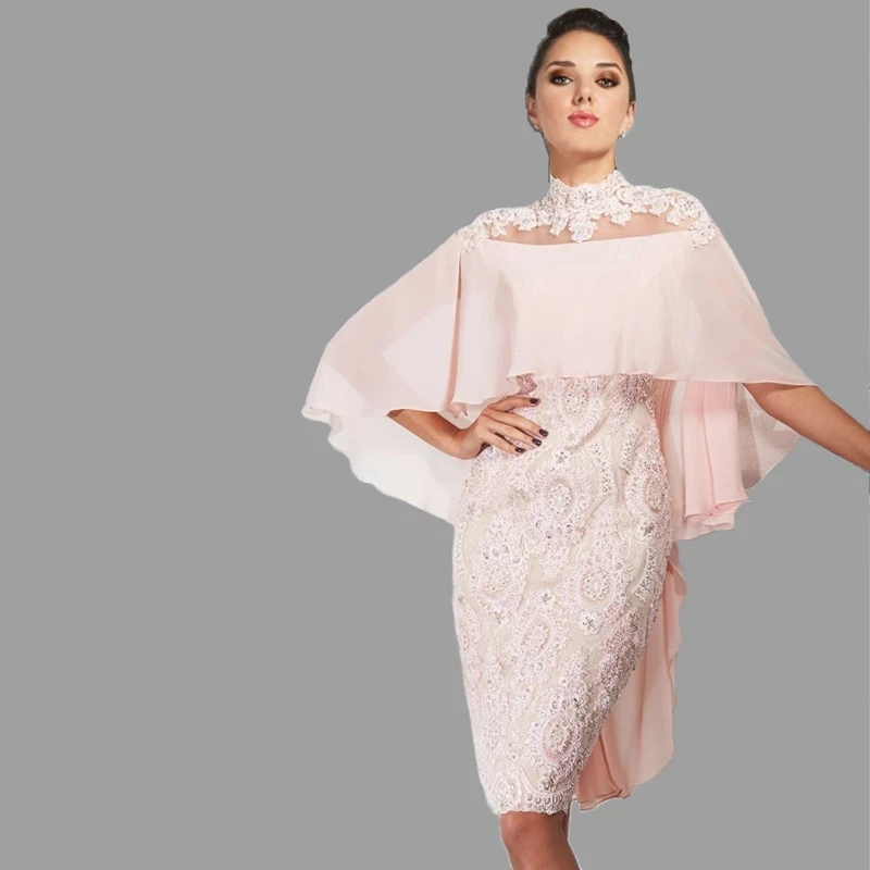 2021 mais recente borboleta blush rosa curto rendas mãe da noiva vestidos na altura do joelho contas cristais vestido de festa casamento mãe d