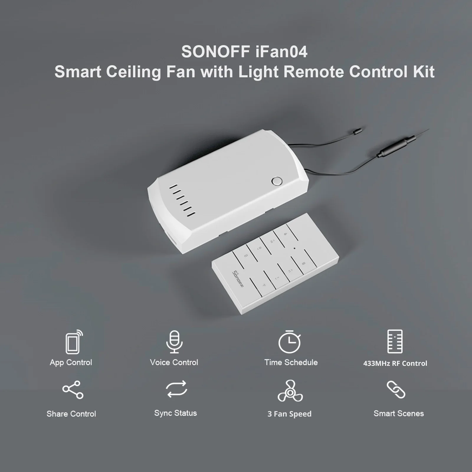 SONOFF iFan04 Wi-Fi Ceiling Fan/Light Controller APP/RM433 Control Adjust Wind Speed Sync Status Support Alexa Google Assistant