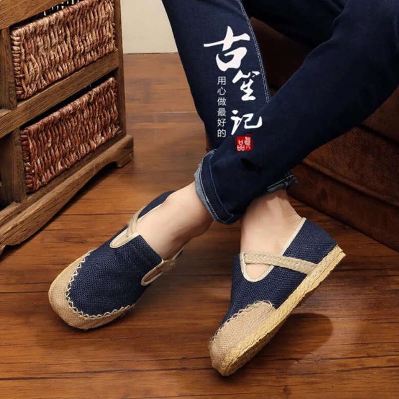 ZFTL Men\'s cloth shoes Chinese traditional handmade Linen shoes monk shoes Summer men straw linen shoes male sneakers 2023