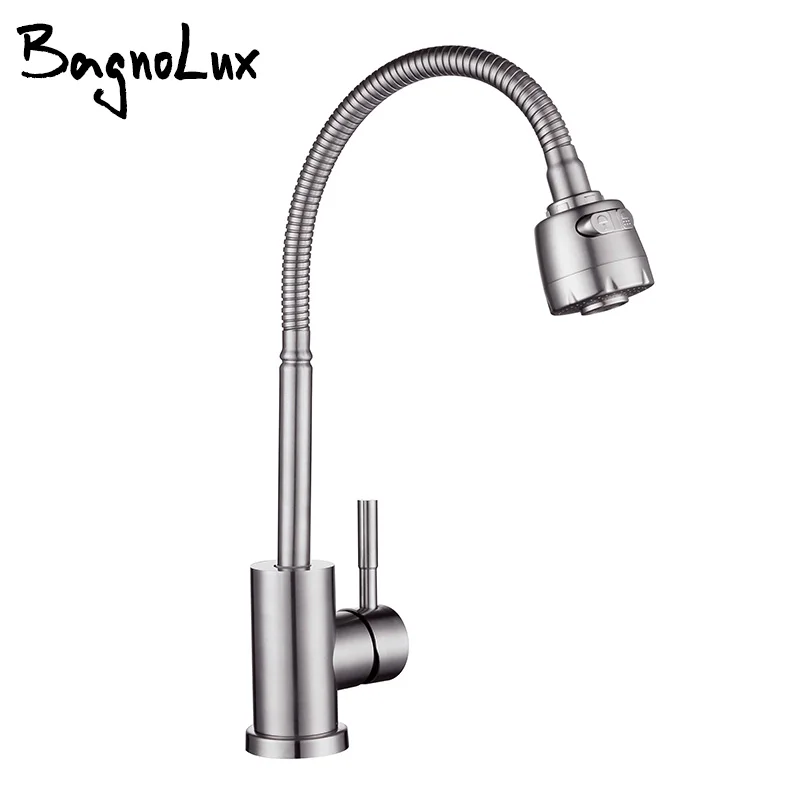 Flexible Single lever Hole Mixer Cold and Hot  Water Tap Stainless steel Brushed Sink On-board installation Kitchen Faucet