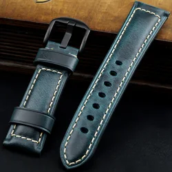 Blue Watch Bands 20mm 22mm 24mm 26mm Vintage Oil Wax Leather Watch Strap Watch Accessories For Panerai Breitling Watchband