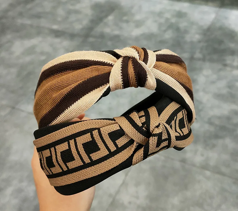 Border Fabric Knotting Headband Europe And The United States Women All Solid Color Elastic Wide Version Pressure Hair Headband