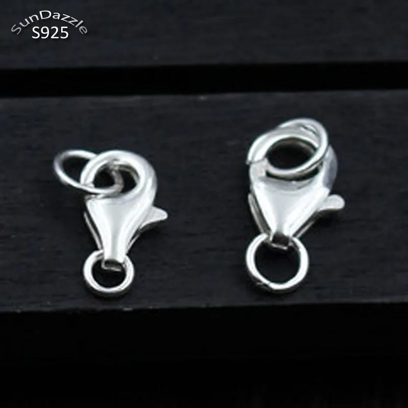 Real Pure Solid 925 Sterling Silver Lobster Spring Clasps Hook Claw Buckle With Close Ring End Connector Jewelry Making Findings