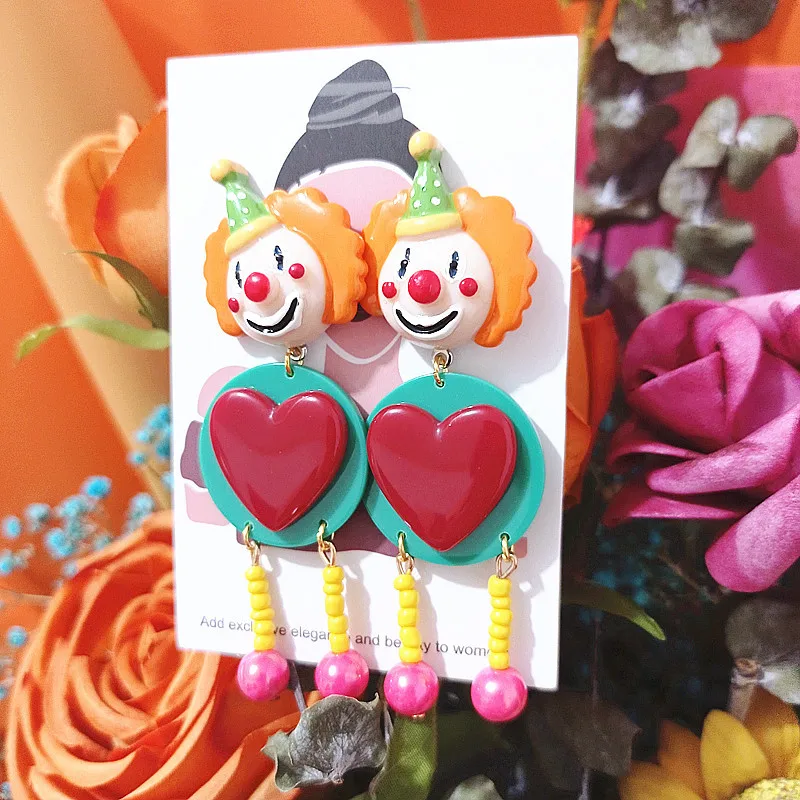 Trend Lovely Arylic Love Clown Earrings For Women Long Funny Color Plastic Long Handmade Jewelry Wholesale