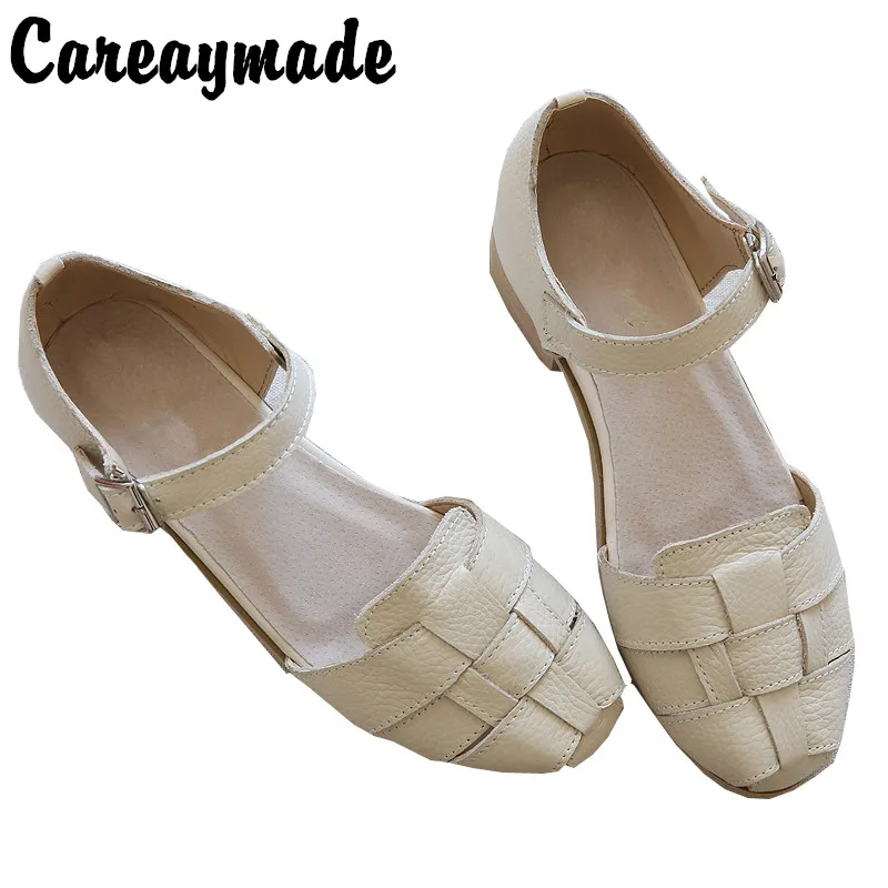 

Careaymade-Genuine Leather Sandals,handmade white shoes,the retro art mori girl Flats shoes,Retro classic shoes,2 colors