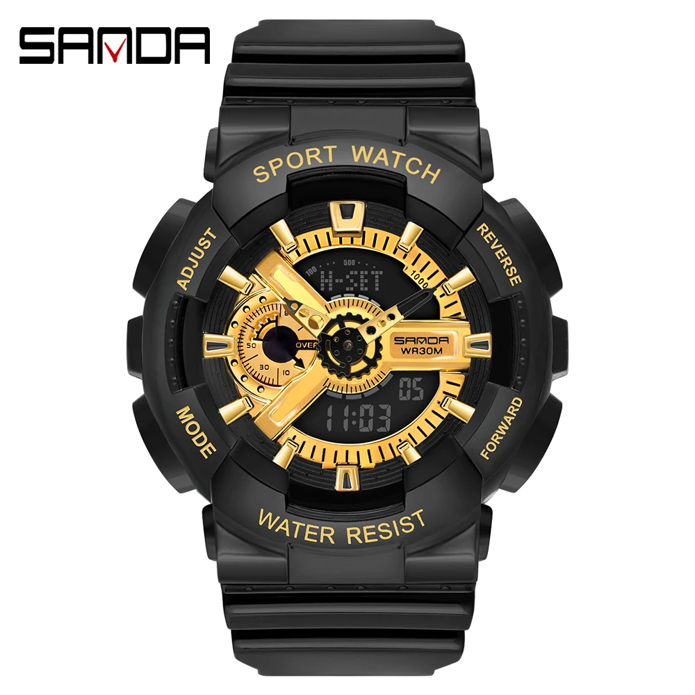 SANDA-Reloj de pulsera deportivo para hombre, cronógrafo masculino de doble pantalla, estilo militar G, resistente al agua