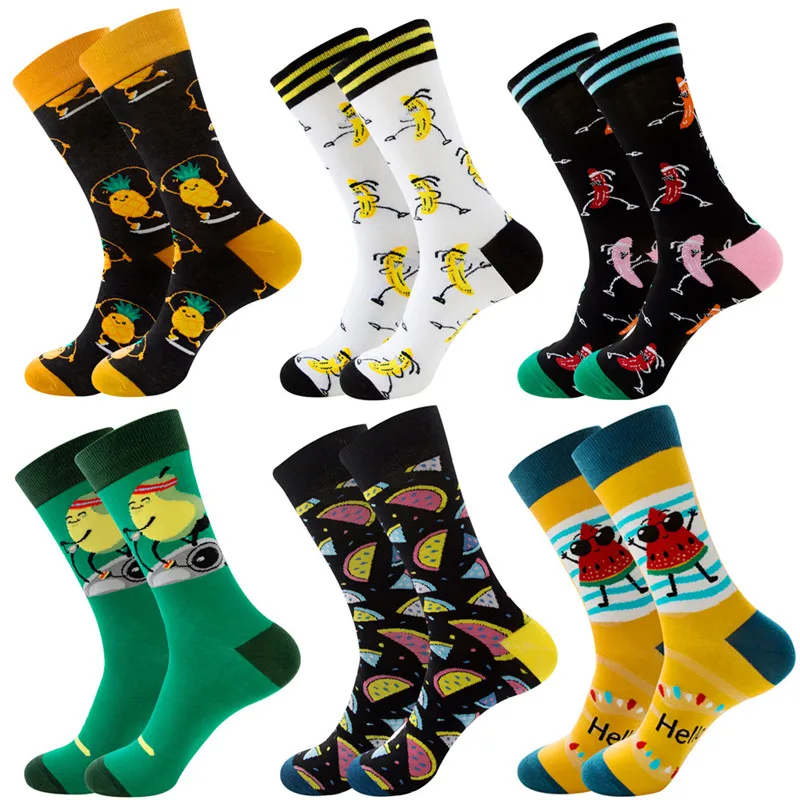 1 pair New Fashion Harajuku High Quality comfortable soft breathe cartoon pizza food fruits women men Happy Socks Funny Sokken