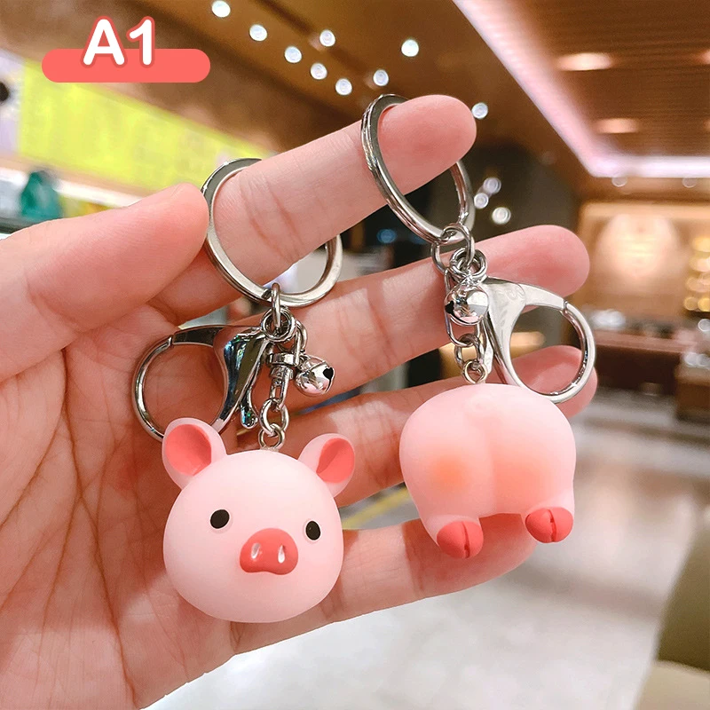 1PC New Animal Head Butt Pair Of Keychain Bag Pendant Car Key Chain Accessories Gift Keyring