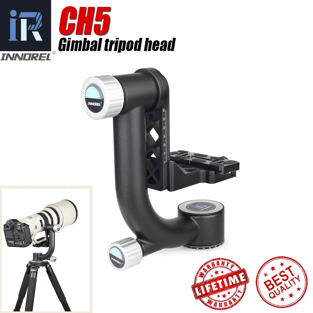 INNOREL CH5 Tripod Head QR Plate Carbon Fiber Gimbal for Telephoto Lens 720°Rotation High Precision CNC