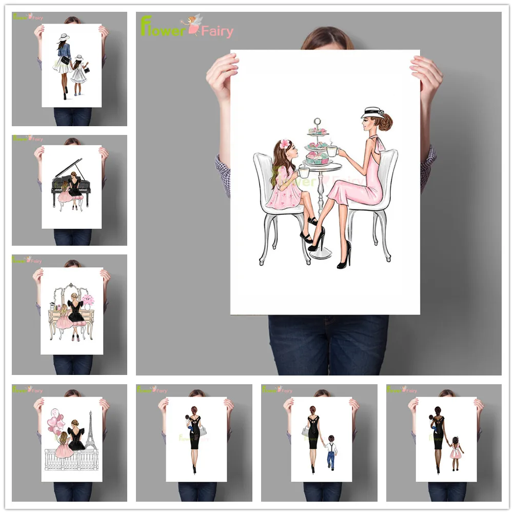 

Fashion Women Mom Mother Baby Maternal Love Wall Art Canvas Painting Nordic Poster Wall Pictures For Living Room Decor Unframed
