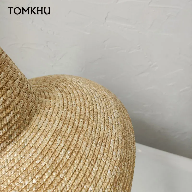 Elegant Vintage French Hepburn Primary Color Straw Hat Women Sun Seaside Beach Hat Female Summer Big Sun Cap Handmade Quality