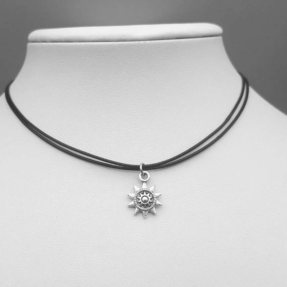 Sun choker, sun necklace,sun Charm 2 layer choker necklace, layered necklaces; everyday sun cord string black choker