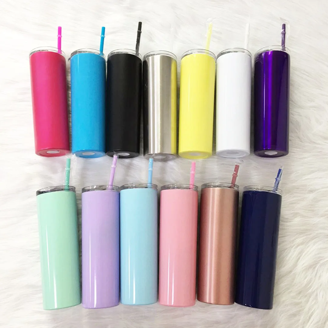 

20oz Stainless Steel Skinny Tumbler With Lid Straw Skinny Cup Wine Tumblers Mugs Double Wall Vacuum Insulated Cup Water Bottle