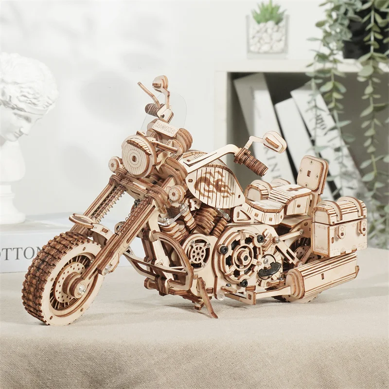 Robotime-construcción de una motocicleta en madera para niños y adultos, Rokr 420, piezas Cruiser, modelo, bloques de construcción, Kits, juguete, regalo, rompecabezas, LK504