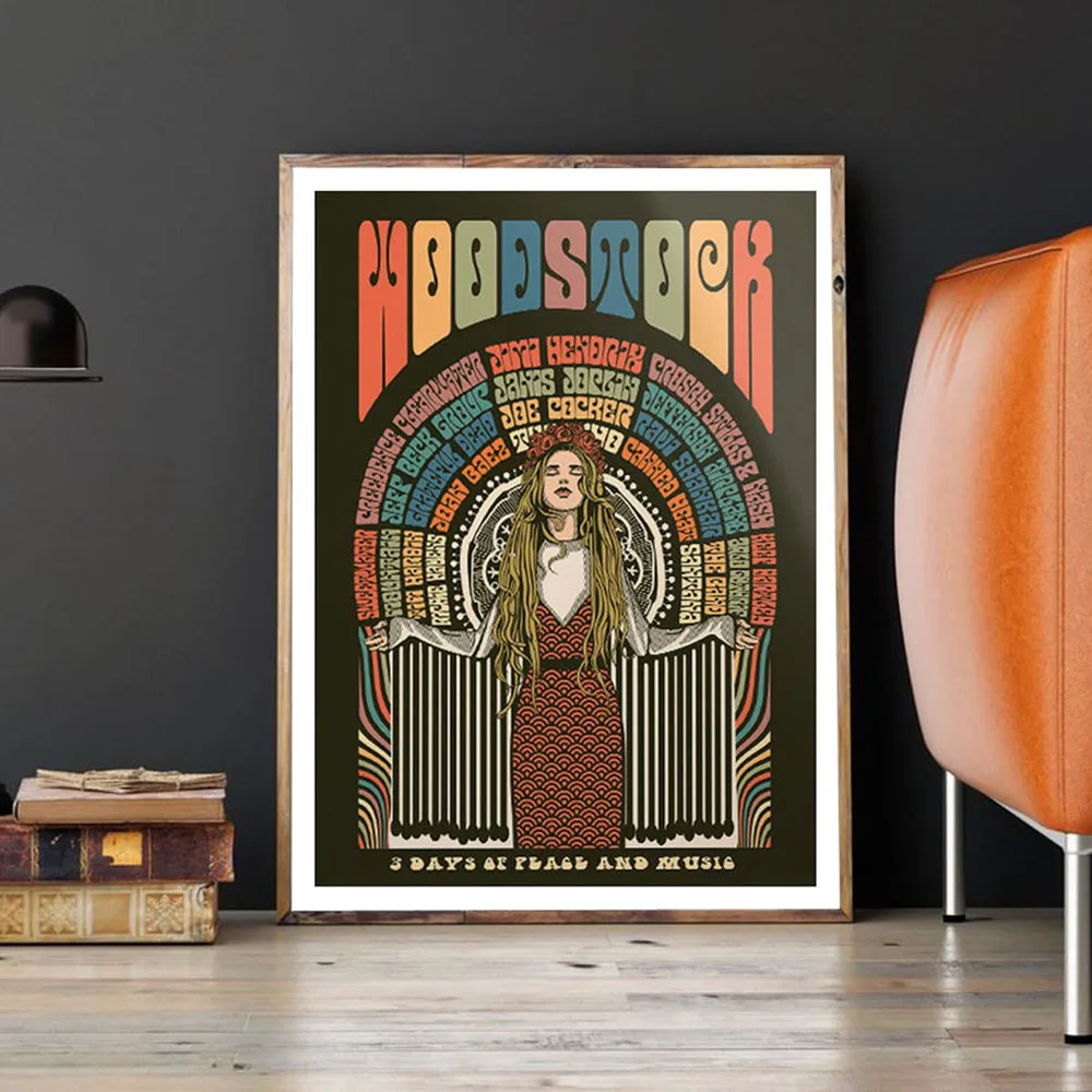 Woodstock Festival Poster Illustration Musik Leinwand Malerei Abstrakte Wand Kunstdruck Bild Bar Zimmer An Der Wand Home Decor