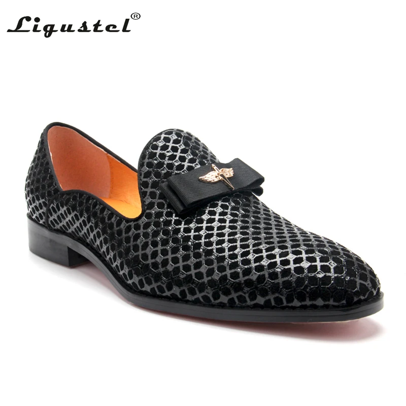 Ligustel Shoes Man Original Handmade Red Bottom Shoes For Men Wedding Party Black Leather Casual Loafers Shoes Men Plus Size