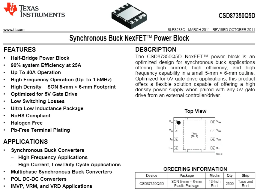 (10pcs) CSD87350D 87350D CSD87350Q5D SON5-mm×6-mm Synchronous Buck NexFET™ Power Block power module
